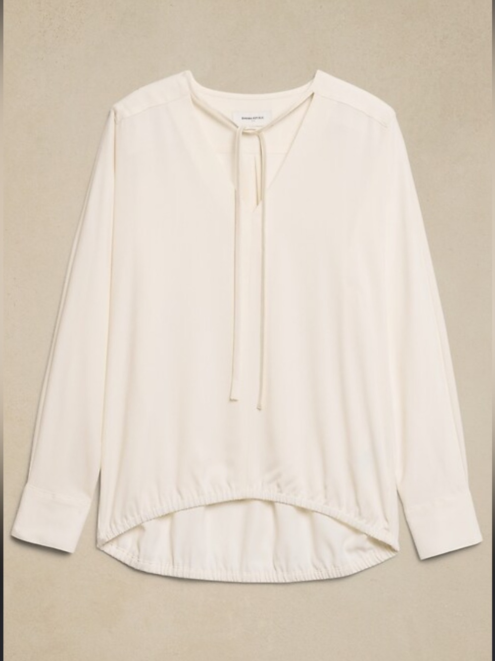 Banana Republic Cream Bubble-Hem V-Neck Long-Sleeve Blouse